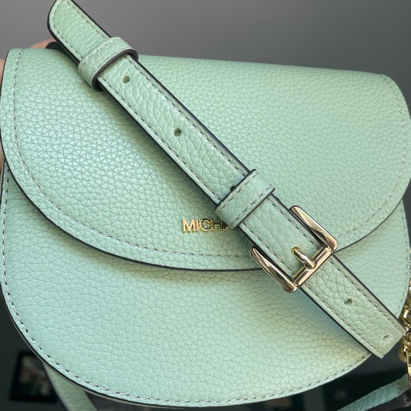 NWT Michael Kors Jet Set Small Half Dome Crossbody Leather Bag Green $198 - Picture 8 of 11